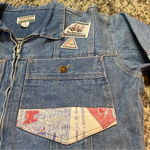 VTG Stefano 80s Blue Patchwork Light Wash Cropped Jean Jacket Denim Size M - Picture 4 of 9